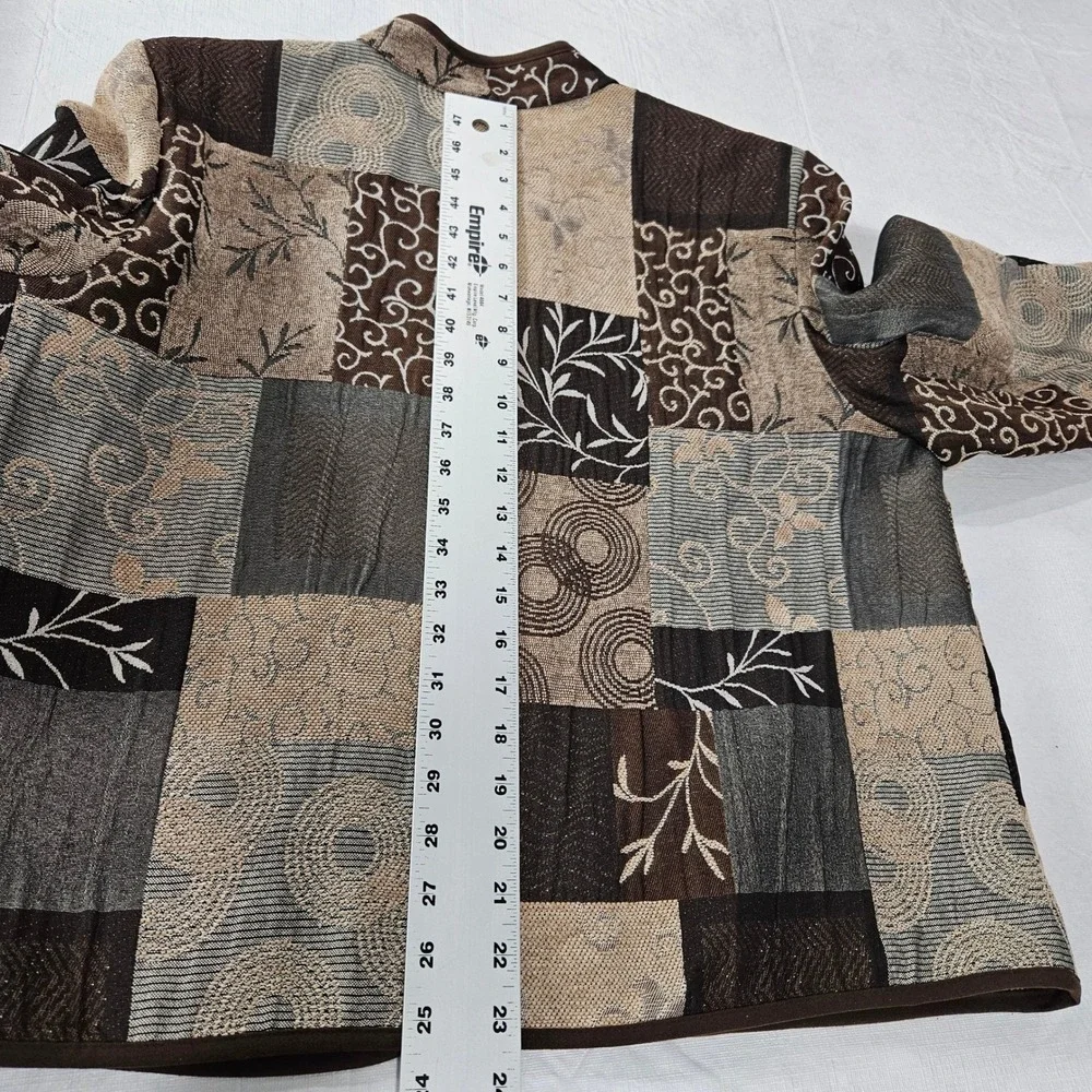 Preswick & Moore Womens XL Tapestry Patchwork‎ Zip Jacket Brown Tan Boho Floral